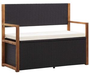 VidaXL fekete polyrattan és tömör akácfa tárolópad 115 cm