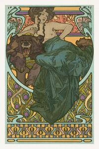 Festmény reprodukció Lady & Bear (Vintage Art Nouveau Beaitufl Portait) - Alfons / Alphonse Mucha, (26.7 x 40 cm)