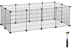 Kisállat kifutó ketrec, fém ketrec tengerimalac, hörcsög számára, 143x73x46 cm, fekete
