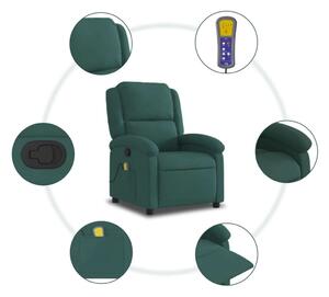 VidaXL sötétzöld bársony dönthető masszázsfotel