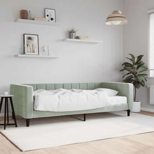 VidaXL világosszürke bársony kanapéágy matraccal 90 x 200 cm