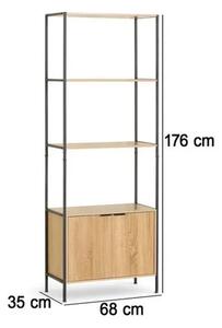 KÉSZLETKISÖPRÉS! Intenso Home 5 szintes könyvespolc ajtóval 68 x 176cm (Aranytölgy) | Univerzális tároló állvány fém lábakkal