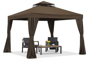 Barna kerti pavilon függönyökkel Valencia 3x3m Garden Point