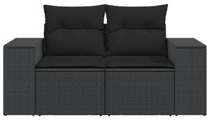 VidaXL 2 személyes fekete polyrattan kerti kanapé párnával