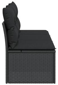 VidaXL fekete 3 személyes polyrattan kerti kanapé párnákkal