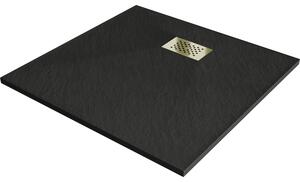 Mexen Hugo négyzet alakú zuhanytálca SMC 90 x 90 cm, fekete, arany álcázóval - 42709090-G