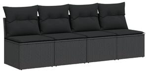 VidaXL 4 személyes fekete polyrattan kerti kanapé párnával