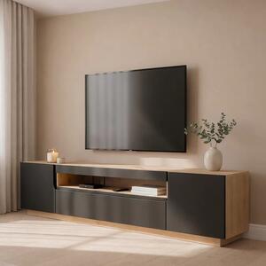 Loftia TV-szekrény 200 cm kétajtós nyitott résszel - artisan / fekete matt