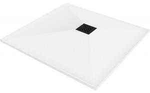 Mexen Stone+ négyzet alakú kompozit zuhanytálca 70 x 70 cm, fehér, fekete fedél - 44107070-B