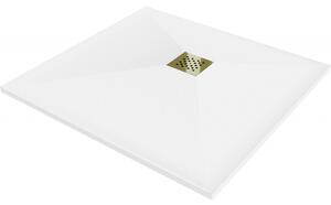 Mexen Stone+ kompozit négyzet alakú 70 x 70 cm-es zuhanytálca, fehér, arany takaróval - 44107070-G
