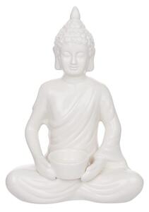 BUDDHA szobor mécsestartóval, fehér 29cm