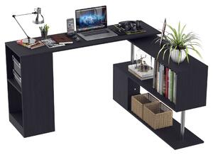 Computer Íróasztal, polcrendszer, 360 ° -ban forgatható, 140 x 39,5 x 78 cm, fa, fekete