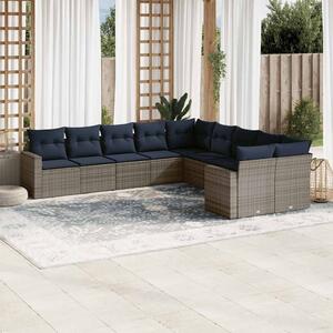 10 részes szürke polyrattan kerti ülőgarnitúra párnával