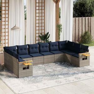 10 részes szürke polyrattan kerti ülőgarnitúra párnával