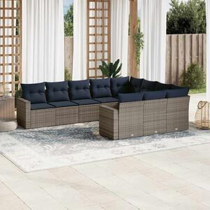 10 részes szürke polyrattan kerti ülőgarnitúra párnával