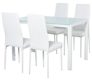 Asztalkészlet 4 kárpitozott székkel Üveg / Fém, 120x70x75 cm, Fehér