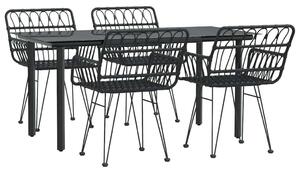 Elegáns Fekete Polyrattan Kerti Étkezőgarnitúra - 5 részes