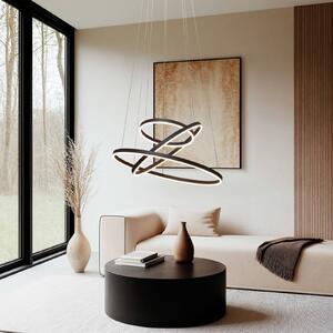 Arcchio LED függőlámpa Albiona, fekete, 3 karika, Ø 80 cm, dimmelhető, Fekete, fém, Modern