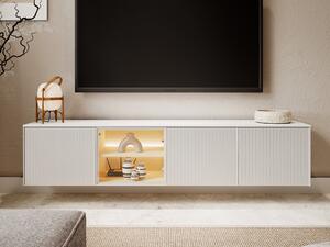 TV-állvány Mirbelo 107, Edzett üveg, Közepes sűrűségű farostlemez, Laminált forgácslap, 42x195x41cm, Fehér, Tölgy