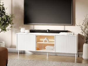 TV-állvány Mirbelo 108, Edzett üveg, Közepes sűrűségű farostlemez, Laminált forgácslap, 57x147x41cm, Tölgy, Fehér
