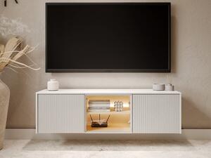 TV-állvány Mirbelo 108, Edzett üveg, Közepes sűrűségű farostlemez, Laminált forgácslap, 42x147x41cm, Fehér, Tölgy