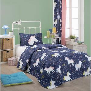 Unicorn Dark Blue pamutkeverék ágytakaró és párnahuzat, 160 x 220 cm - Eponj Home