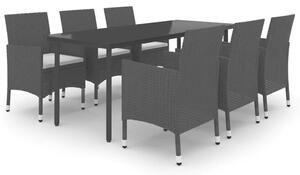 Polyrattan Kerti Étkezőgarnitúra - 7 részes - Fekete