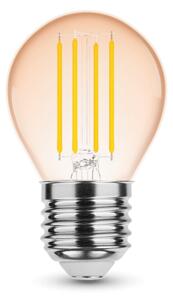 LED lámpa , égő , izzószálas hatás , filament , E27 foglalat , G45 , Edison , 4 Watt , meleg fehér , 1800K , borostyán sárga