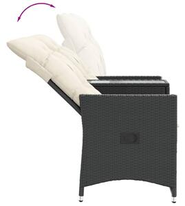 VidaXL 2 személyes fekete polyrattan dönthető kerti kanapé asztallal