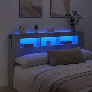 VidaXL LED Fejtámla Polcokkal - Beton Szürke - 180cm