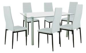 Verna 6+1 Étkezőgarnitúra - Üveg asztal, Fehér-Fekete Székek - 140x80cm