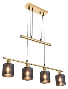 Modern sárgaréz függesztett lámpa, fekete búrával 4 lámpás - Merwe