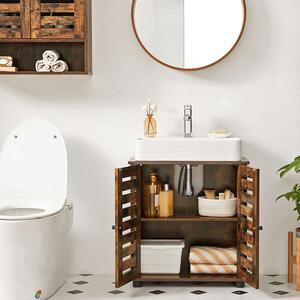 Rusztikus barna mosdó alatti fürdőszobai szekrény polccal