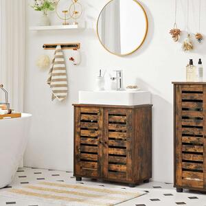 Rusztikus barna mosdó alatti fürdőszobai szekrény polccal
