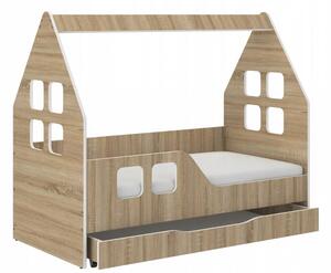 Házikó gyerekágy ágyneműtartóval 140 x 70 cm Sonoma tölgyfa - balos