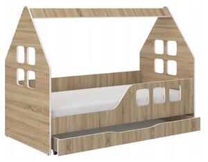 Házikó gyerekágy ágyneműtartóval 160 x 80 cm Sonoma tölgyfa - jobbos