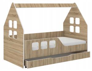 Házikó gyerekágy ágyneműtartóval 160 x 80 cm Sonoma tölgyfa - balos