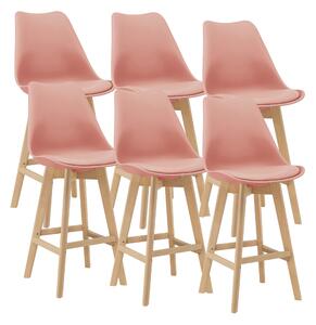 Bárszék 6 db-os szettben Lublin rózsaszín lábak és váz: bükkfa ülőpárna: PU műbőr ülés és háttámla: műanyag ülésmagasság: 70cm