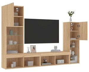 VidaXL 4 darab füstös tölgy színű szerelt fa TV-bútor LED-del