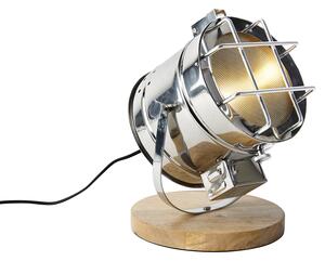 Ipari asztali lámpa acél fával állítható - Fényes