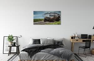Canvas képek Auto Field hegyek felhők 100x50 cm
