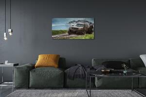 Canvas képek Auto Field hegyek felhők 100x50 cm