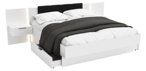 ARKADIA francia ágy + ágyrács + matrac COMFORT + éjjeli szekrények, 180x200, fehér