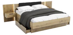 ARKADIA francia ágy + ágyrács + matrac COMFORT + éjjeli szekrények, 180x200, tölgy artisan