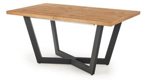 Asztal Houston 1524, Fekete, Világos tölgy, 77x90x160cm, Hosszabbíthatóság, Természetes fa furnér, Fém
