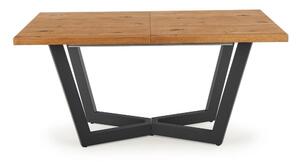 Asztal Houston 1524, Világos tölgy, Fekete, 77x90x160cm, Hosszabbíthatóság, Természetes fa furnér, Fém
