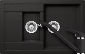 Schock Manhattan D-150S konyhai mosogatótálca 780 x 500 mm és Schock Cosmo konyhai csaptelep Cristalite Nero, fekete