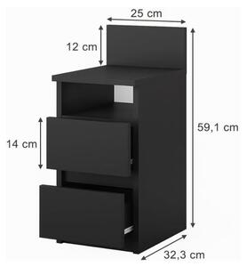 Vicco Monty 2 fiókos éjjeliszekrény szett, 2 db, fekete, 25x59 cm