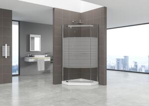 Ötszögletű üveg zuhanykabin tálcával csíkos 90x90x185