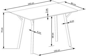 Balrog Téglalap alakú Étkezőasztal 140x80cm Világos szürke - Fekete